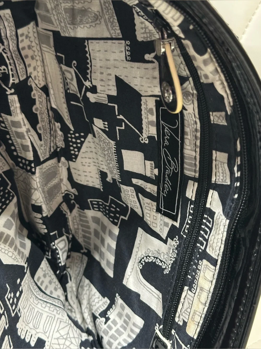 Vera Bradley Quilted Clutch Black Patent Leather trim Purse tote